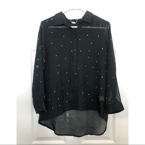 CHIC BLACK RHINESTONE BUTTON UP